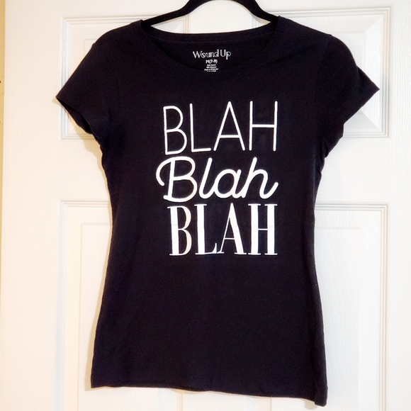 Wound Up 'Blah, blah, blah' black short sleeve graphic tee Med (7-9) Humor snark - Picture 1 of 4